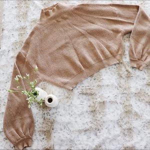 POL Taupe Cropped Sweater with Extended Sleeve
